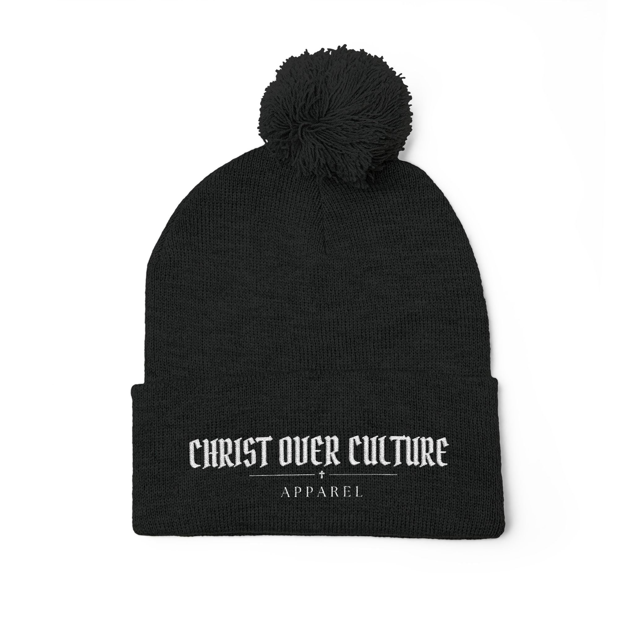 CHRIST OVER CULTURE EMBROIDERED POM-POM BEANIE