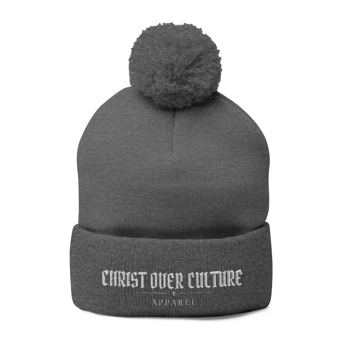 CHRIST OVER CULTURE EMBROIDERED POM-POM BEANIE
