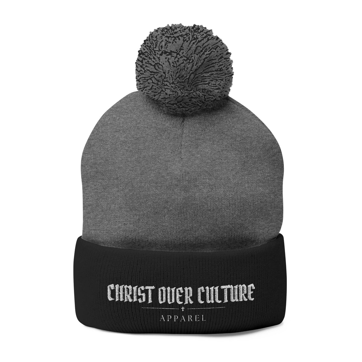 CHRIST OVER CULTURE EMBROIDERED POM-POM BEANIE
