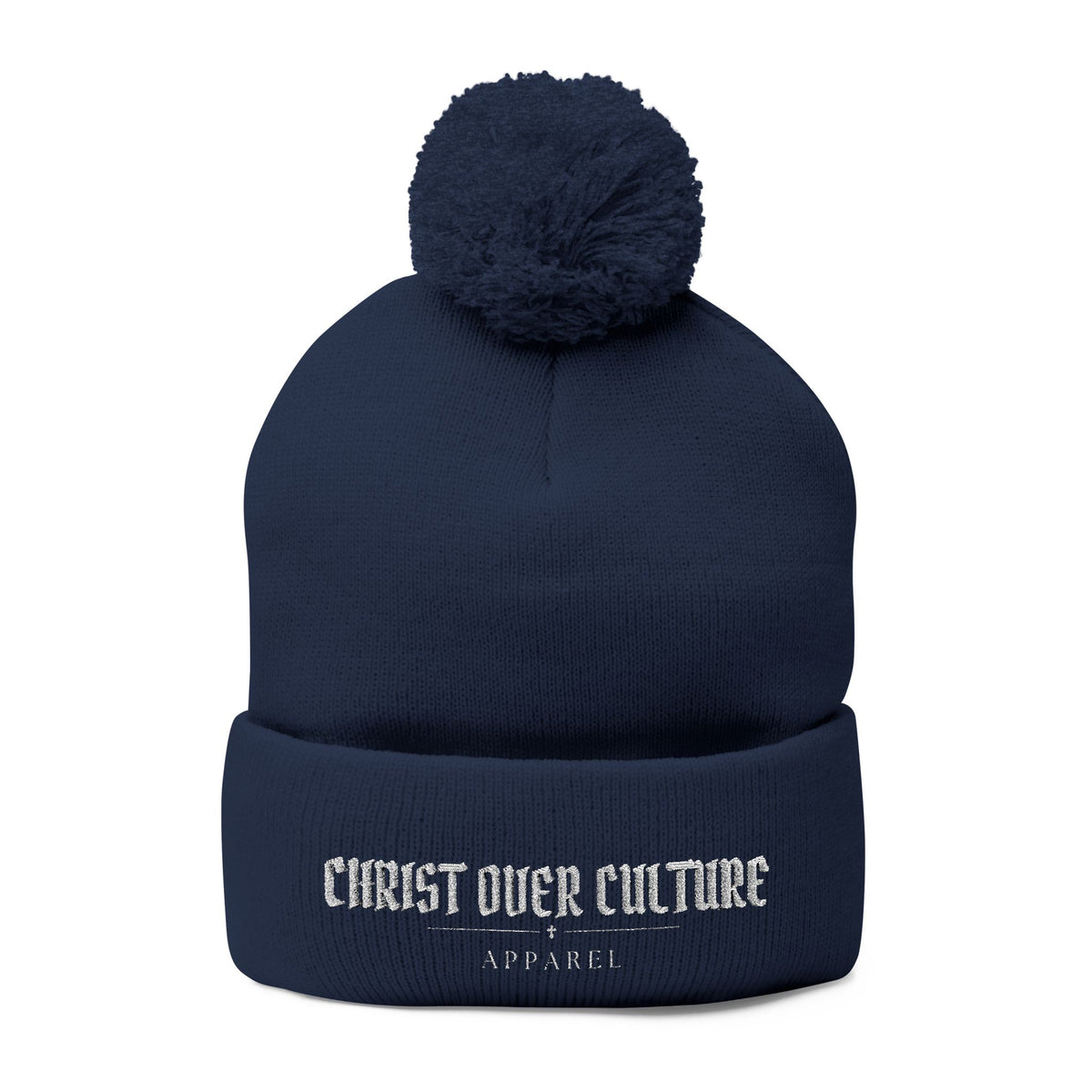 CHRIST OVER CULTURE EMBROIDERED POM-POM BEANIE