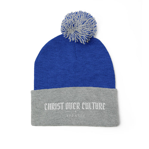 CHRIST OVER CULTURE EMBROIDERED POM-POM BEANIE