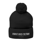 CHRIST OVER CULTURE EMBROIDERED POM-POM BEANIE