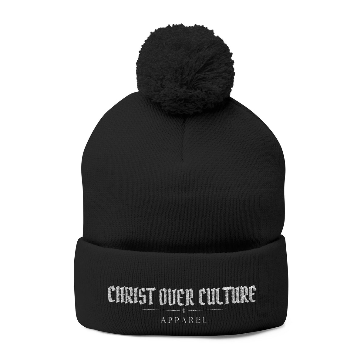 CHRIST OVER CULTURE EMBROIDERED POM-POM BEANIE