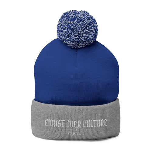 CHRIST OVER CULTURE EMBROIDERED POM-POM BEANIE