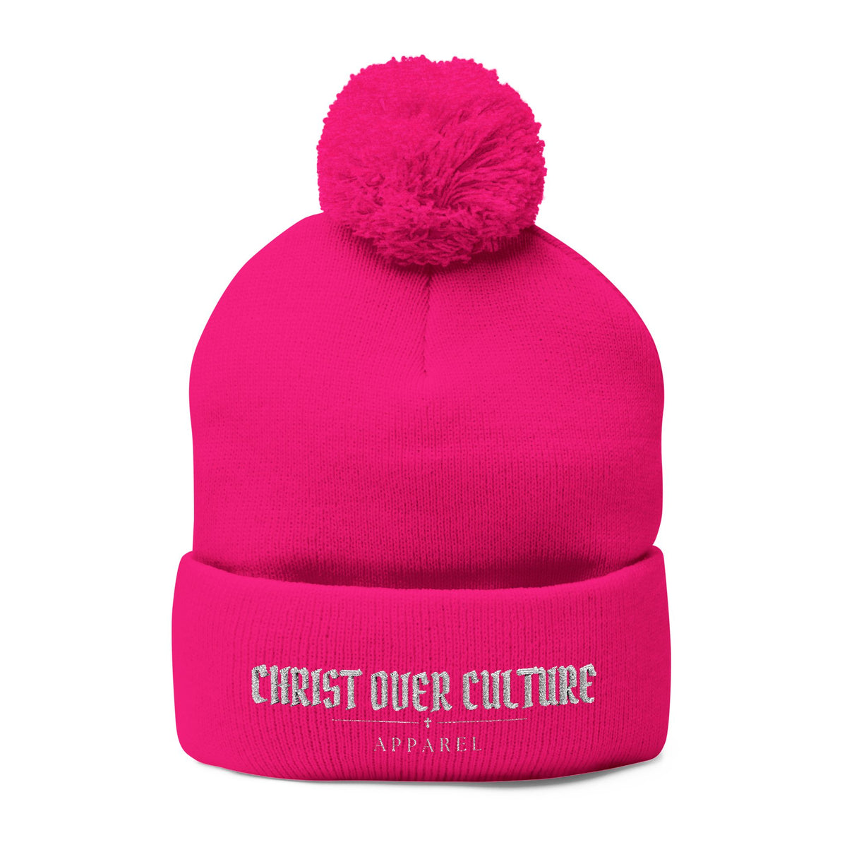 CHRIST OVER CULTURE EMBROIDERED POM-POM BEANIE