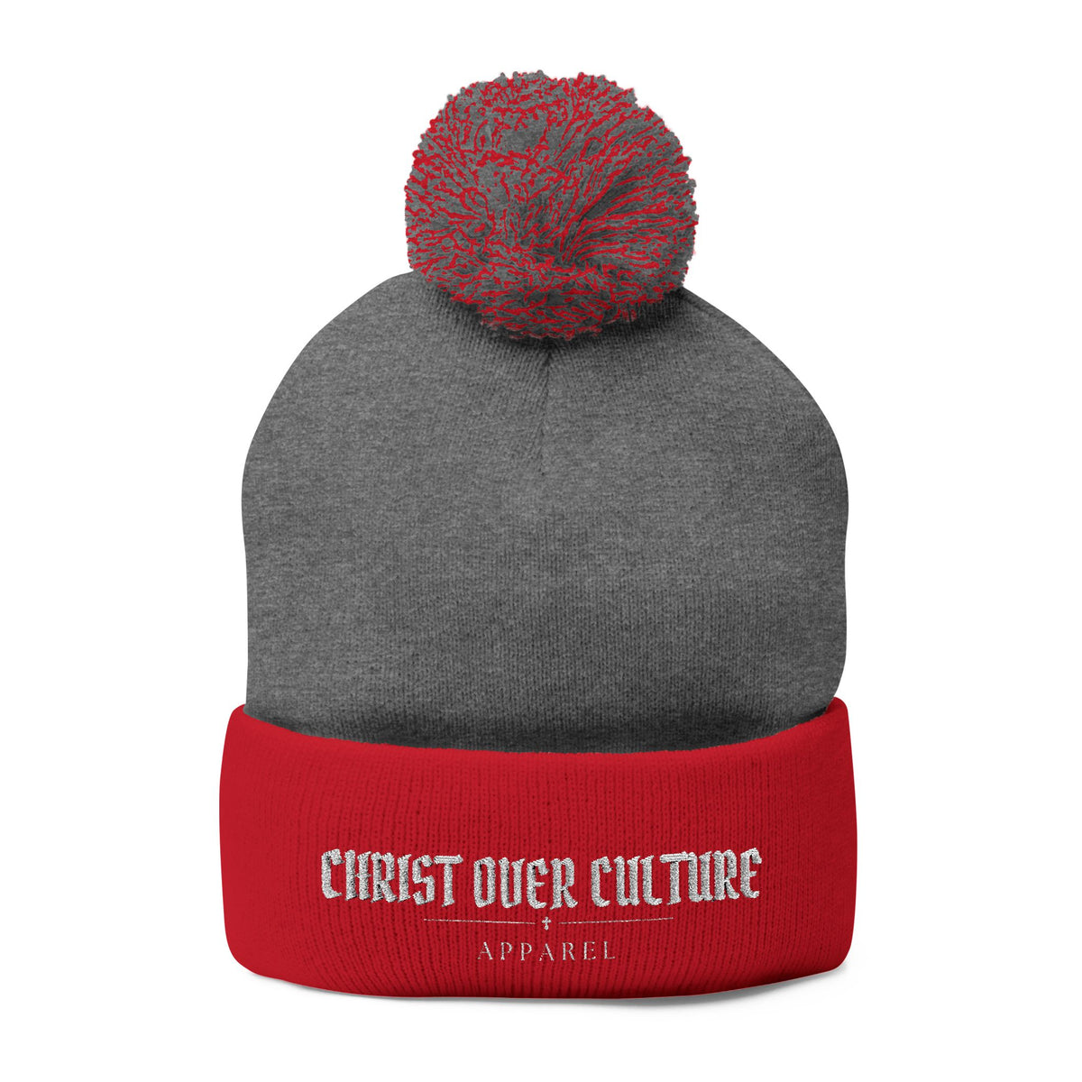 CHRIST OVER CULTURE EMBROIDERED POM-POM BEANIE