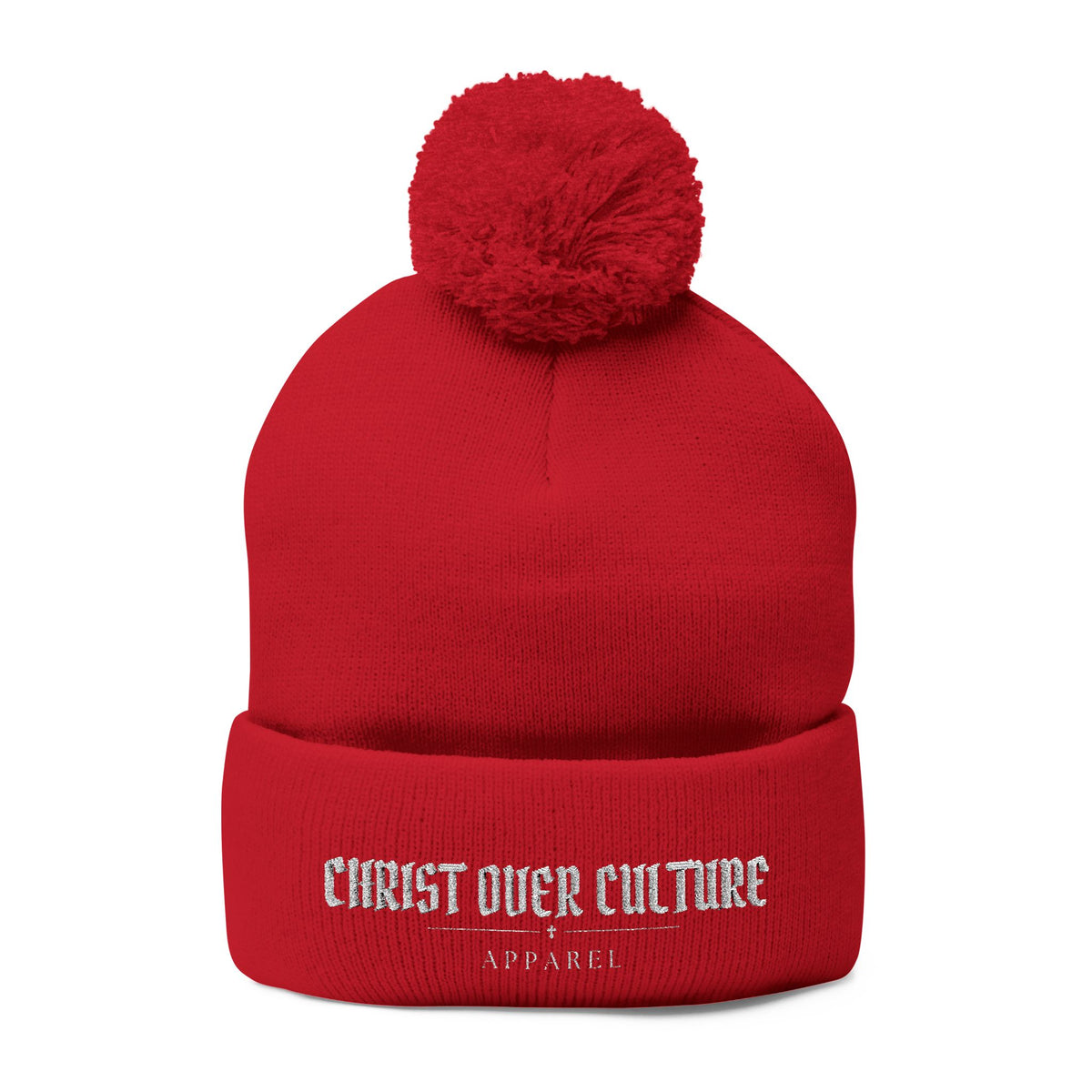 CHRIST OVER CULTURE EMBROIDERED POM-POM BEANIE